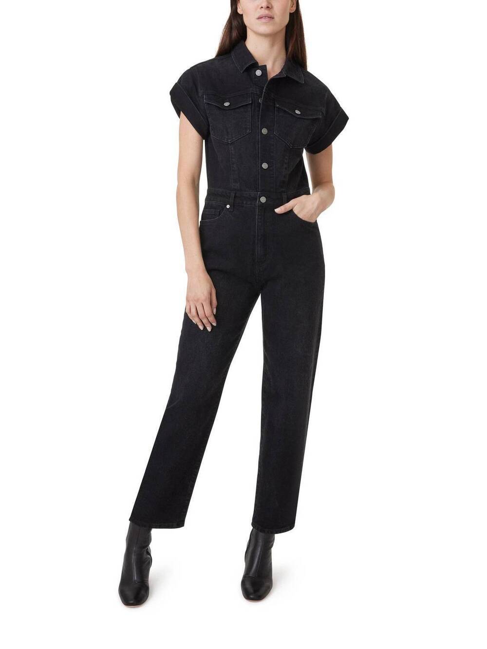 NEW HABITUAL rolled sleeve denim jumpsuit in black